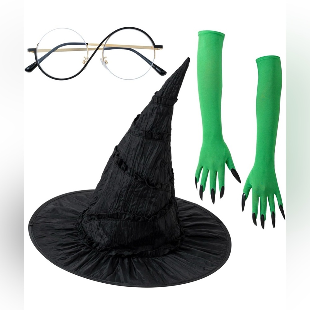 Wicked Elphaba Costume Set Hat Glasses Gloves W/ Nails Adult One Size Halloween